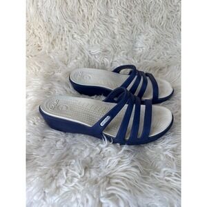 Crocs Rhonda Strappy Wedge Sandals Navy Blue Women Size 7 Slide 206304 Beach EUC